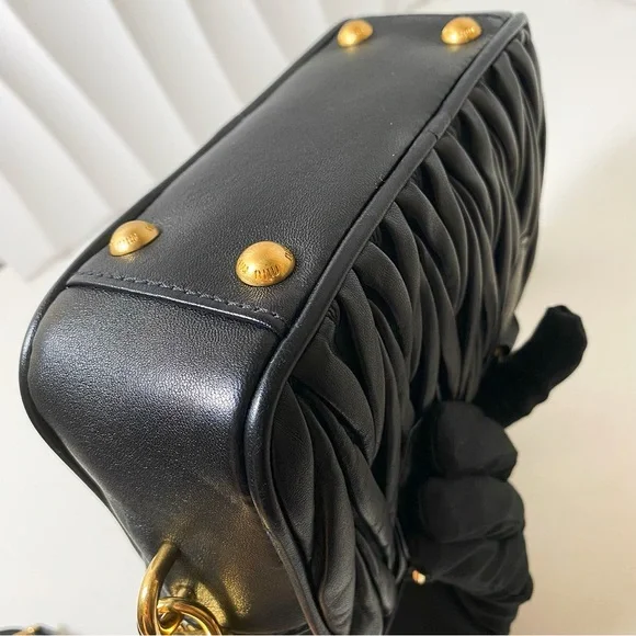 Miu Miu Matelassé Black Leather Bowling Bag - Picture 13 of 14